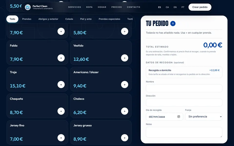 Perfect Clean — Order builder